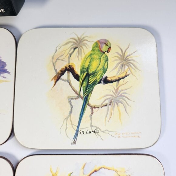 Chelsy Coasters Tropical Birds Sri Lanka Set of 6 W/ Box Acrylic Cork - Picture 9 of 10